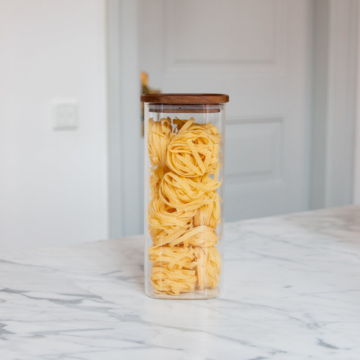 Opbevaringsglas Opbevaringsglas med akacie trælåg firkantet 1800 ml aestetisk ele living