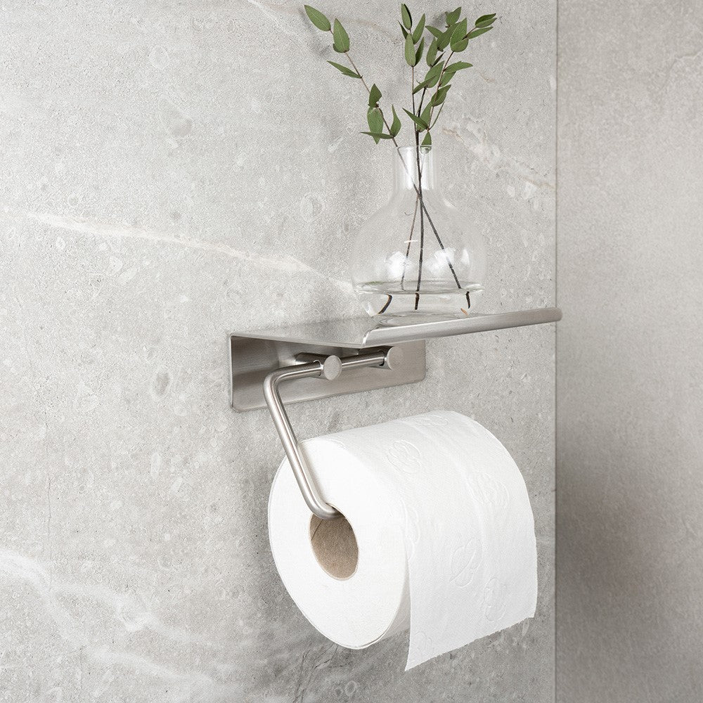 Toiletrulleholder med hylde – Børstet Stål