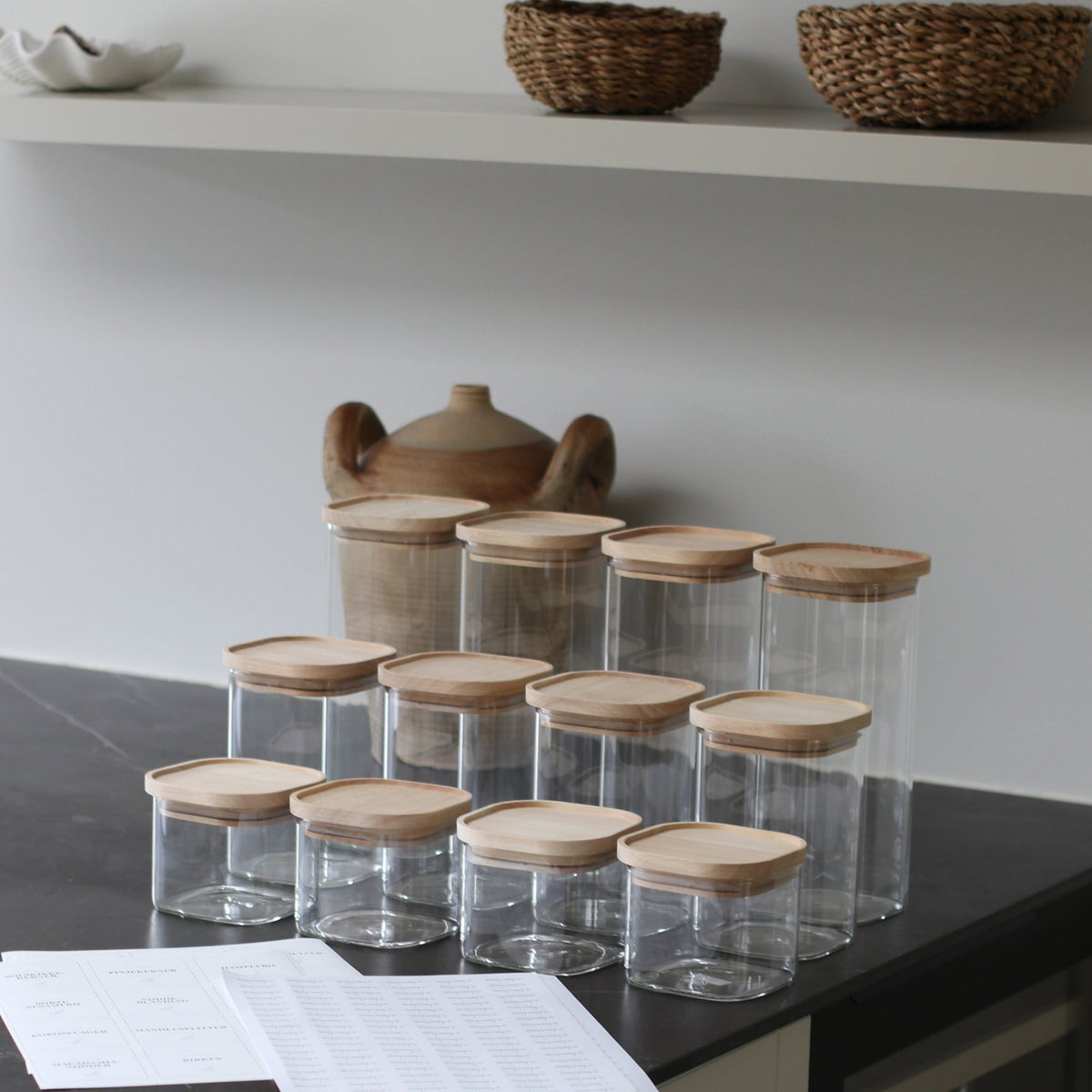 Pakkeløsning Pakkeløsning opbevaringsglas firkantet lys trælåg aestetisk ele living