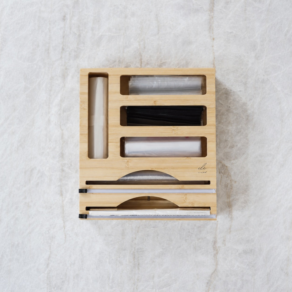 Multi organizer i bambus set ovenfra med seks nummererede rum