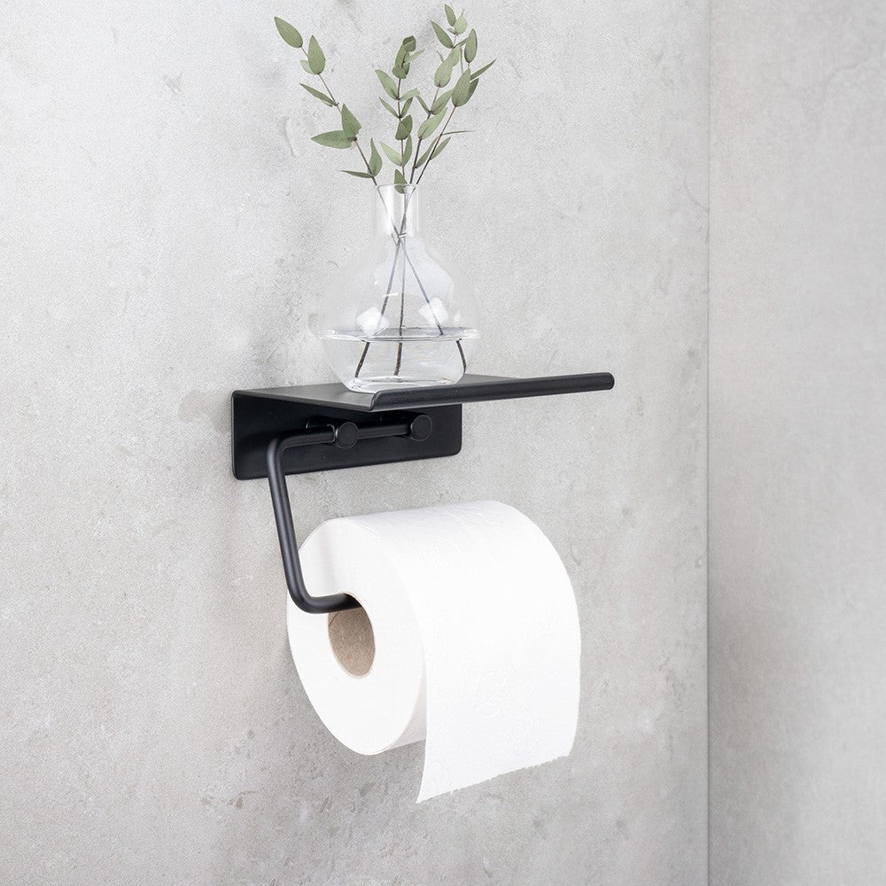 Toiletrulleholder med hylde – Mat Sort